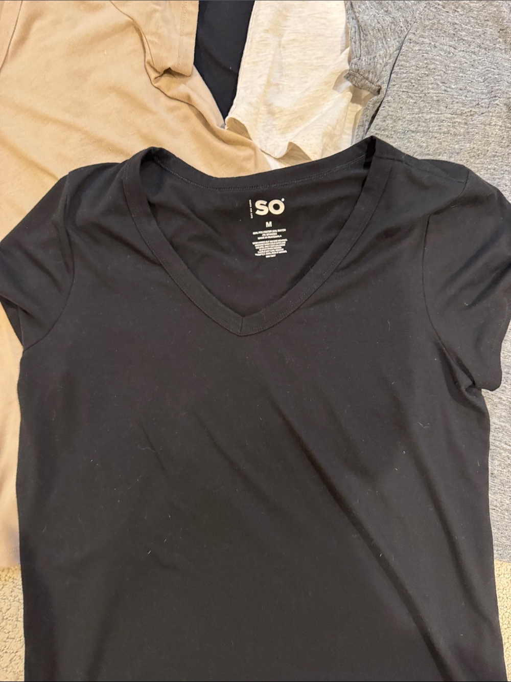 SO Women’s V-Neck Short Sleeve Tee — Black, Gray, Cream, Tan Bundle Medium - Picture 2 of 11